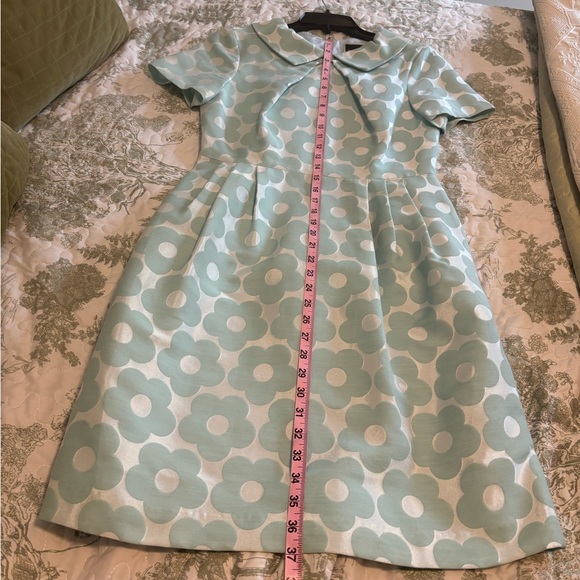 Bigio Collection sz 4 aquamarine minty Green Floral Mod Dress Peter Pan Collar - Picture 6 of 16